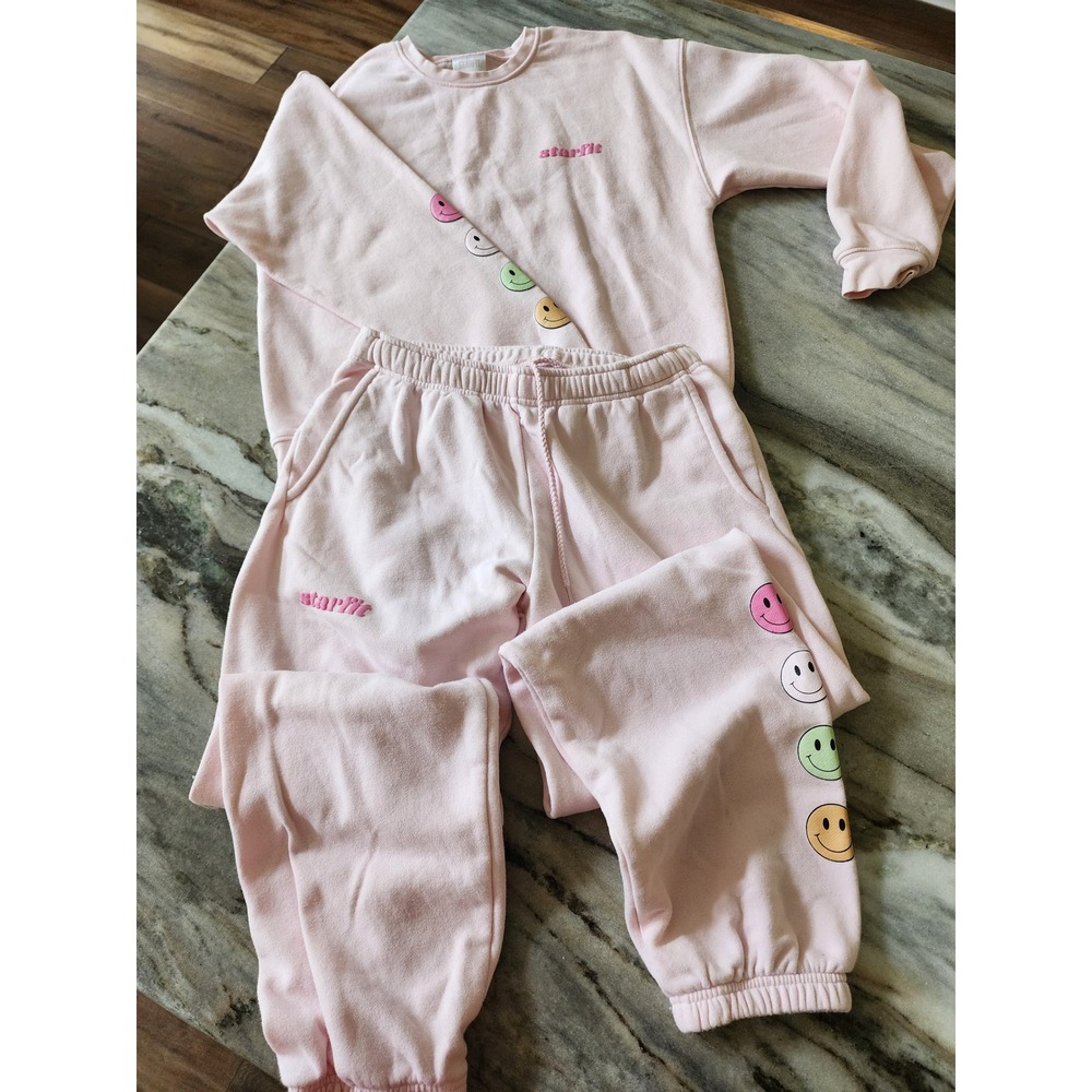 Starfit Pink Smiley Face‎ Sweatshirt and Sweatpants Set Womens Small Streetwear